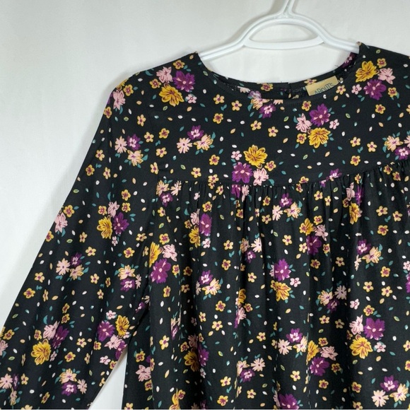 Thereabouts Girls Plus Black Floral Long Poet Sleeve Babydoll Top - 14.5 / 16.5 - Picture 2 of 7